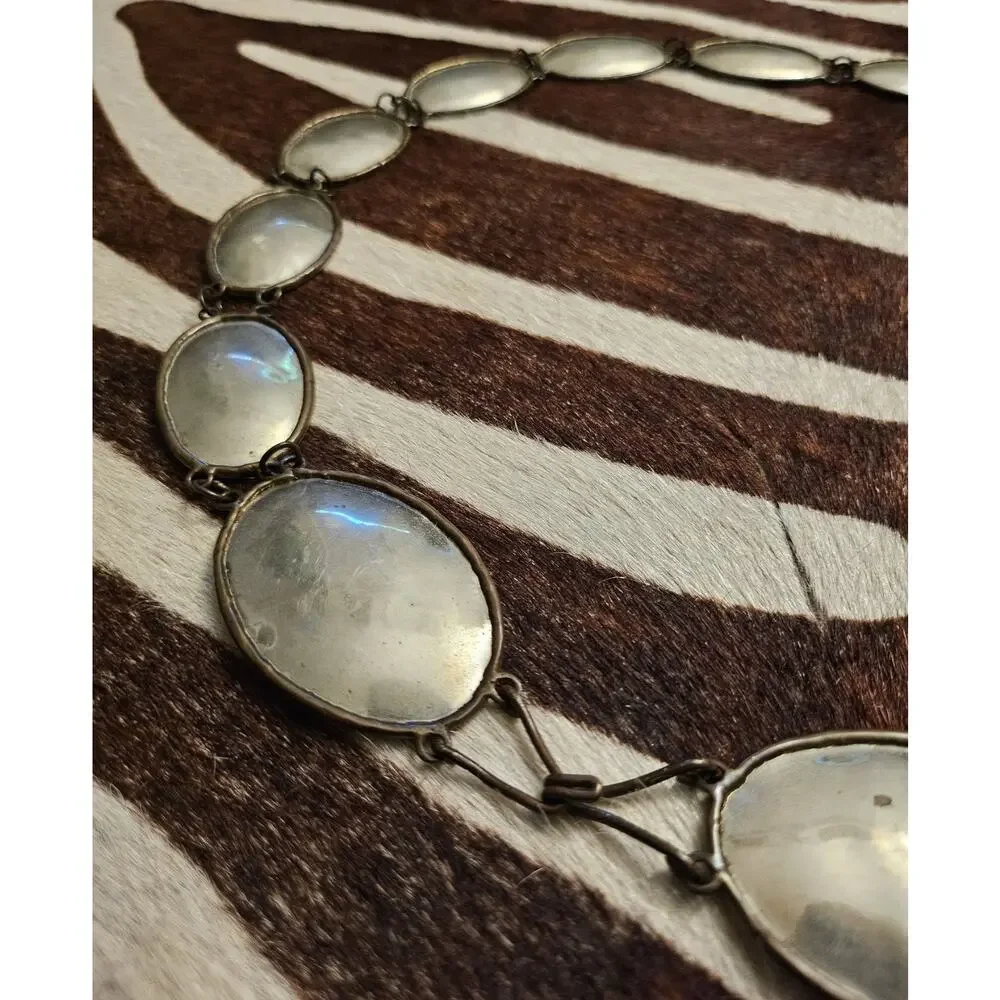 Vintage Silver Tone Brass Inlay Concho Chain Belt Oval Links Western 39